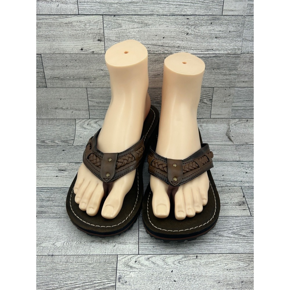 Clarks Collection Women Brown Braided Thong Sandals Studded Flip Flops Size 7M